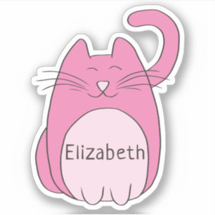 Cute Cartoon Cat Add Name Pink Contour Cut Sticker