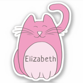 Cute Cartoon Cat Add Name Pink Contour Cut Sticker
