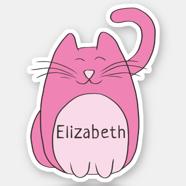 Cute Cartoon Cat Add Name Pink Contour Cut Sticker (Front)