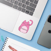Cute Cartoon Cat Add Name Pink Contour Cut Sticker (Laptop w/ iPhone)