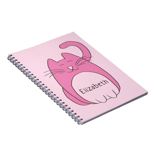 Cute Cartoon Cat Add Name | Pink Notebook (Right Side)