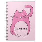 Cute Cartoon Cat Add Name | Pink Notebook (Front)