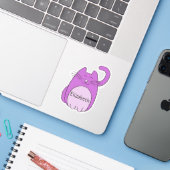 Cute Cartoon Cat Add Name Purple Contour Cut Sticker (Laptop w/ iPhone)