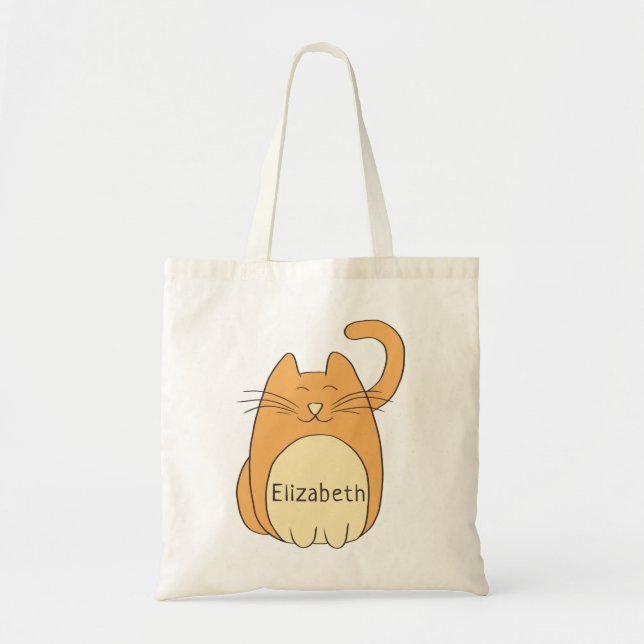 Cute Cartoon Cat Add Name Tote Bag (Front)