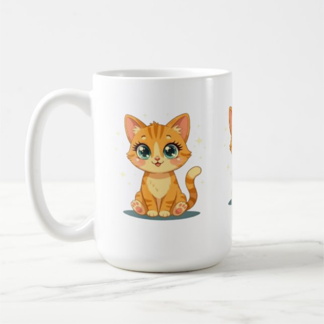 **Cute Cartoon Cat – Adorable Kitty Illustration** Coffee Mug (Left)