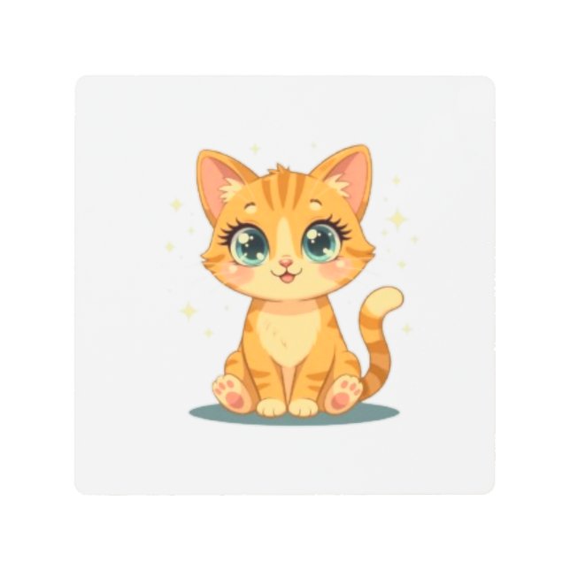 **Cute Cartoon Cat – Adorable Kitty Illustration** Metal Print (Front)