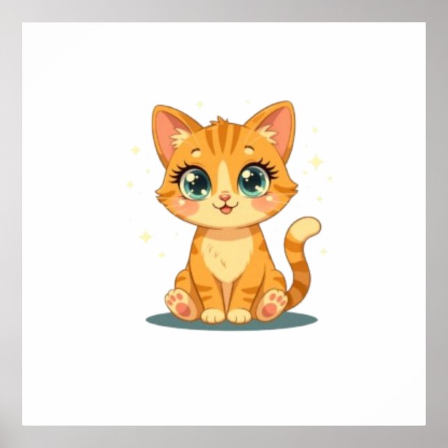 **Cute Cartoon Cat – Adorable Kitty Illustration** Poster (Front)