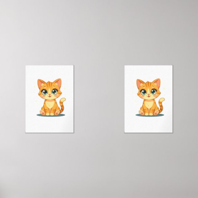 **Cute Cartoon Cat – Adorable Kitty Illustration** Wall Art Sets (Front)