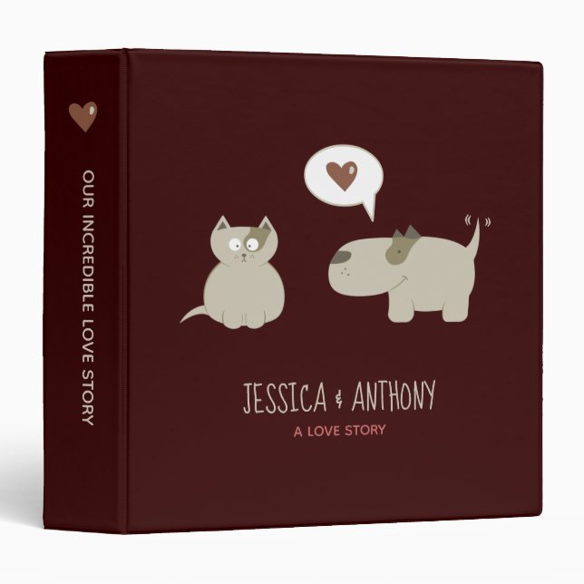 Cute Cartoon Cat and Dog Couple Wedding Planner Binder (Front/Spine)