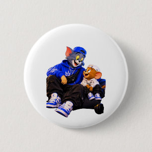 Cute Cartoon Cat and Mouse Round Pin Back Button