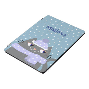 Cute Cartoon Cat and Snowing with Monogram iPad Pro Cover