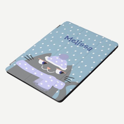 Cute Cartoon Cat and Snowing with Monogram iPad Pro Cover