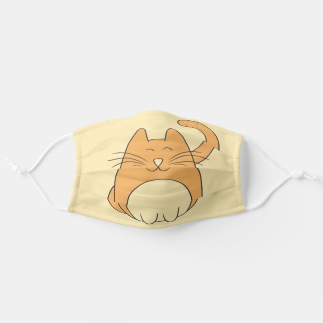 Cute Cartoon Cat | Beige Adult Cloth Face Mask (Front, Unfolded)