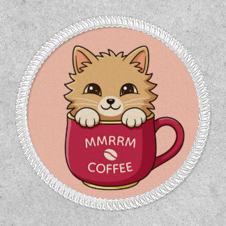 Cute Cartoon Cat Coffee Mug Custom Text Pink Patch