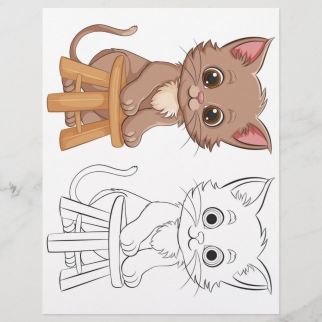 Cute cartoon cat coloring page (Front)