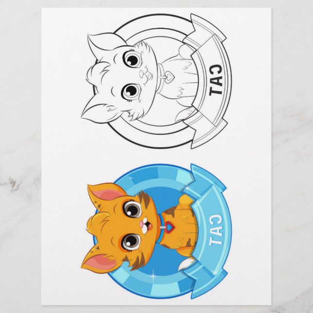 Cute Cartoon  cat coloring page (Front)
