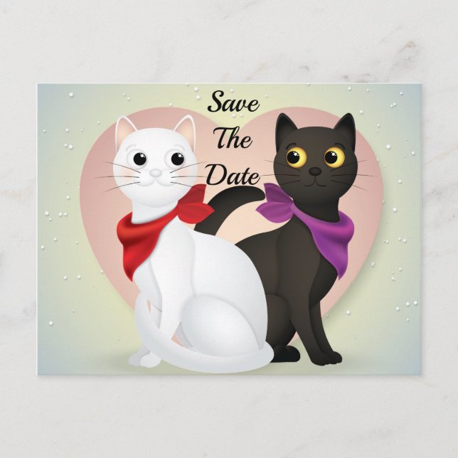 Cute Cartoon Cat Couple Postcard (Front)
