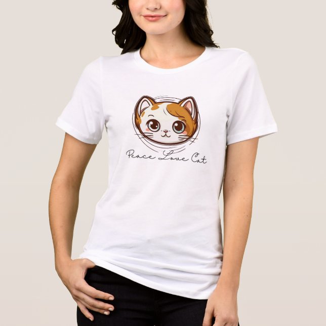 Cute Cartoon Cat Face Illustration Tri-Blend Shirt (Front)
