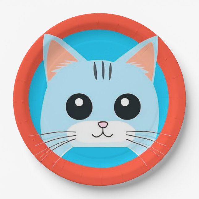 Cute Cartoon Cat Face Paper Plates (Front)