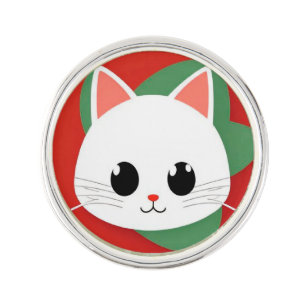 Cute Cartoon Cat Face With Bold Graphic Design Lapel Pin