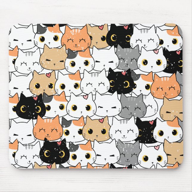 Cute Cartoon Cat Faces Seamless Pattern Mouse Pad (Front)