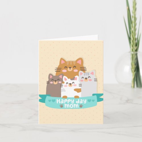 Cute cartoon cat family happy mothers day card