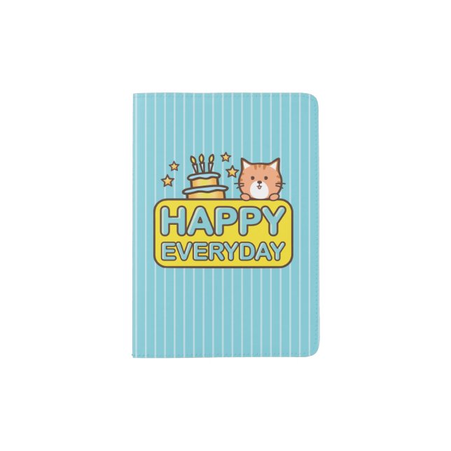 Cute cartoon cat happy everyday passport holder (Front)