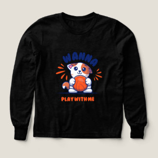 Cute Cartoon Cat Holding Ball – Wanna Play With Me Tri-Blend Shirts