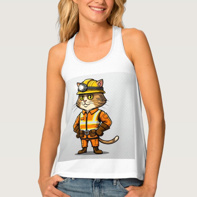 Cute Cartoon Cat Illustration – Funny Kitty Art fo Tank Top (Front)