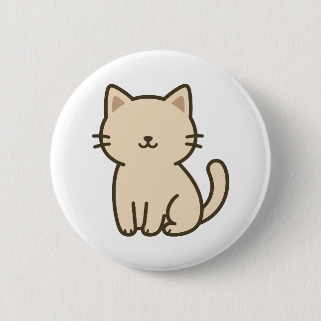 Cute Cartoon Cat Illustration – Minimal Beige Kitt Button (Front)