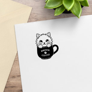 Cute Cartoon Cat in a Coffee Mug 1x1 Rubber Stamp