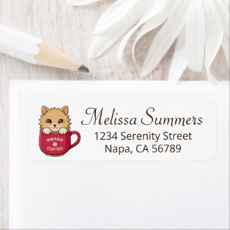 Cute Cartoon Cat in Coffee Mug Label