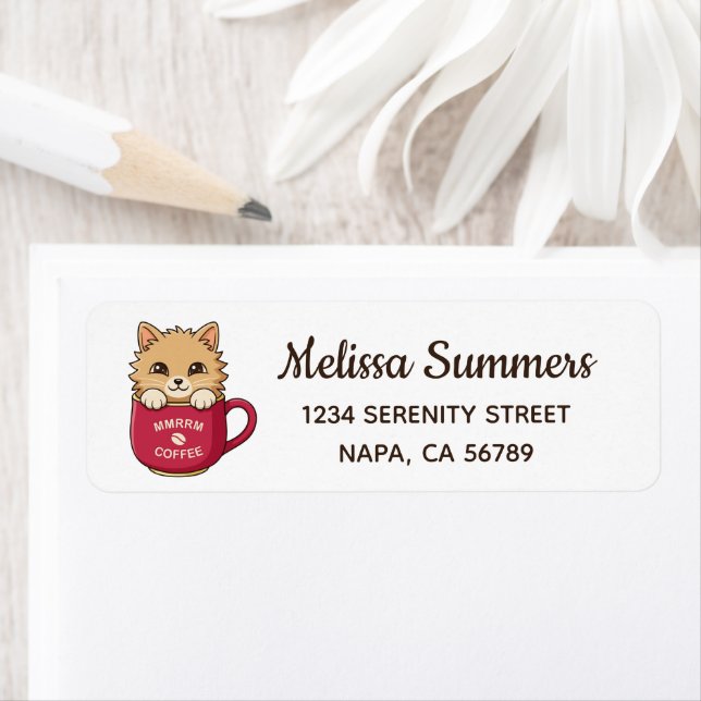 Cute Cartoon Cat in Coffee Mug Label (Insitu)