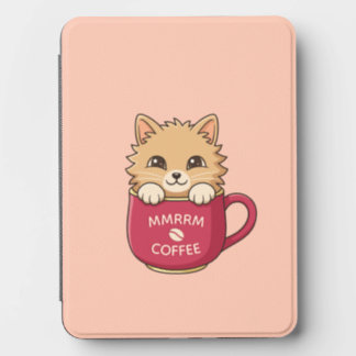 Cute Cartoon Cat in Coffee Mug Pink Custom Text Kindle Cover