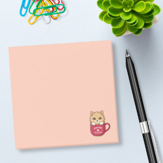 Cute Cartoon Cat in Coffee Mug Pink Post-it Notes