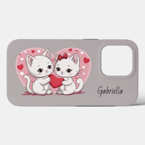 Cute Cartoon Cat Lovers Hearts Valentines Day  iPhone 13 Pro Case