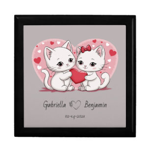 Cute Cartoon Cat Lovers Hearts Valentine’s Day Gift Box
