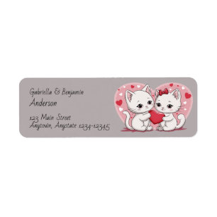 Cute Cartoon Cat Lovers Hearts Valentine’s Day Label