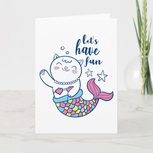 Cute cartoon cat mermaid card (Front)