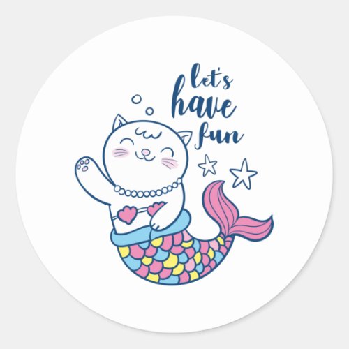 Cute cartoon cat mermaid classic round sticker