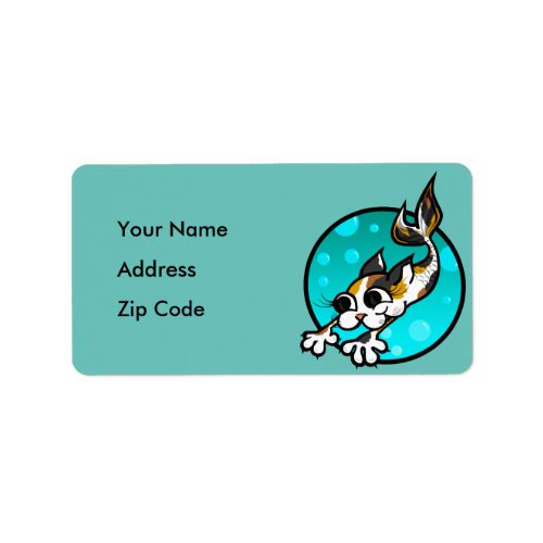 CUTE CARTOON CAT MERMAID RETURN ADDRESS LABEL