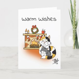 Cute Cartoon Cat Mom with Kitten Warm Christmas