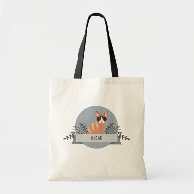 Cute Cartoon Cat Name Floral Cat Drawing Tote Bag (Front)