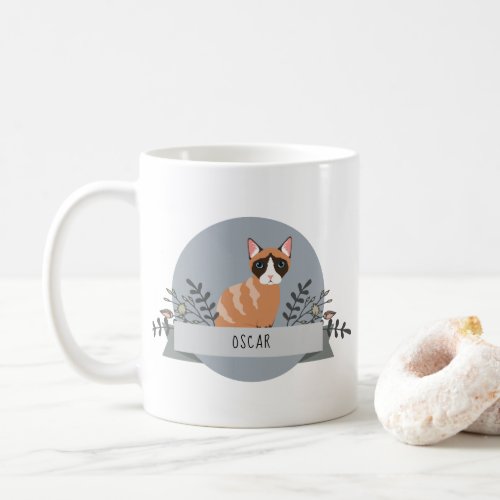 Cute Cartoon Cat Name Floral Cat Illustration Coffee Mug