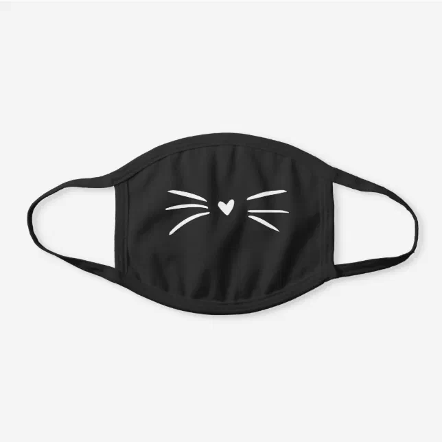 Cute Cartoon Cat Nose and Whiskers Black Cotton Face Mask | Zazzle