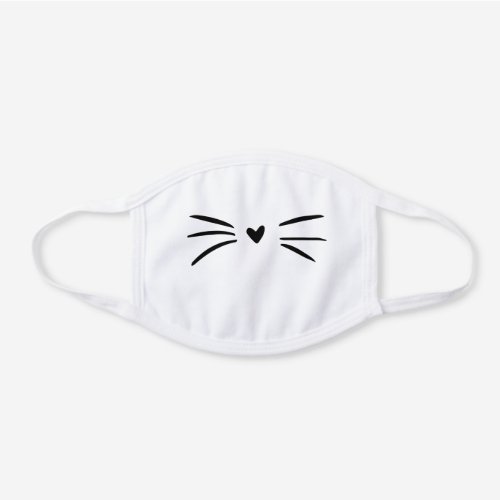 Cute Cartoon Cat Nose and Whiskers White Cotton Face Mask