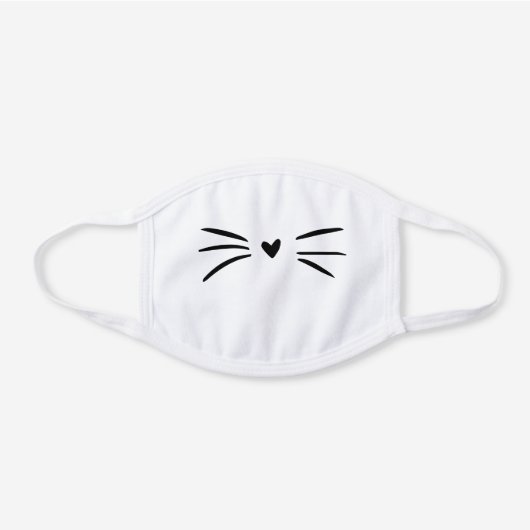 Cute Cartoon Cat Nose and Whiskers White Cotton Face Mask (Front)