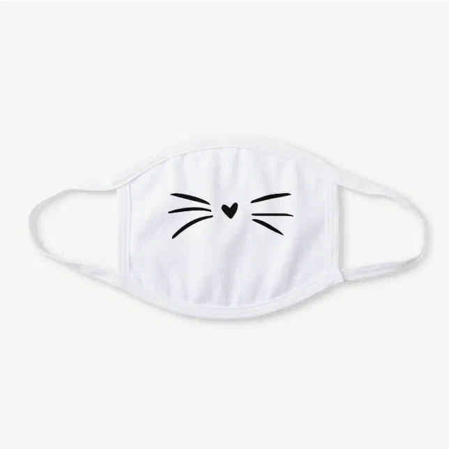 Cute Cartoon Cat Nose and Whiskers White Cotton Face Mask | Zazzle