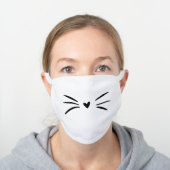 Cute Cartoon Cat Nose and Whiskers White Cotton Face Mask (Worn)