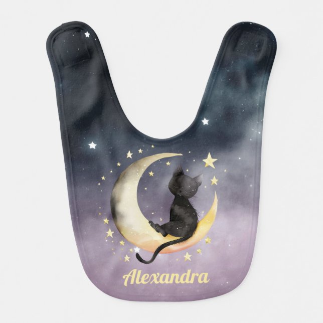 Cute Cartoon Cat on Moon Baby Bib (Front)